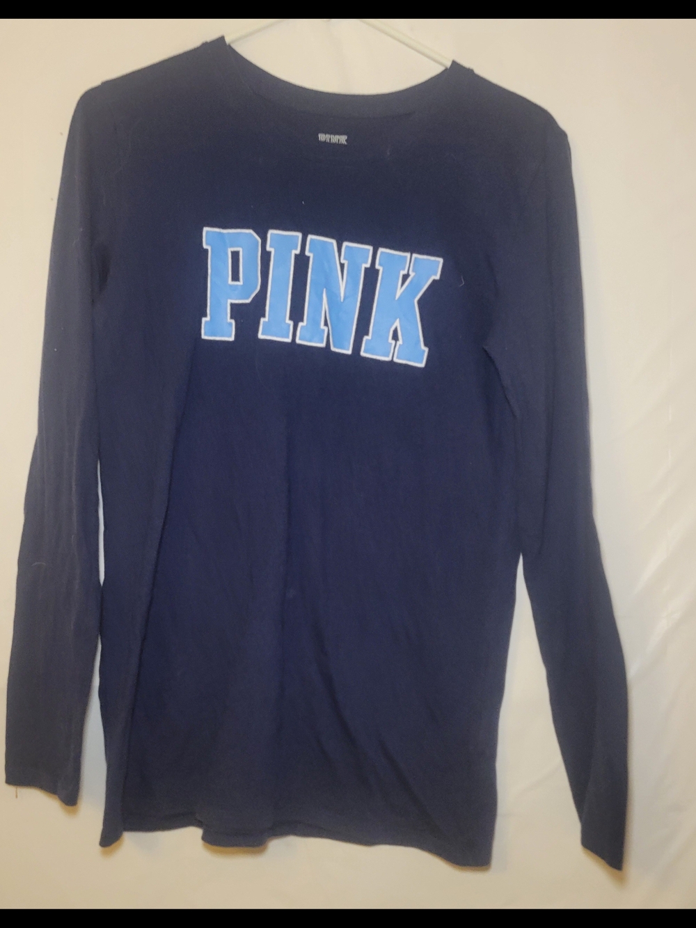 PINK Victoria's Secret Navy Tee with Light Blue Logo Print